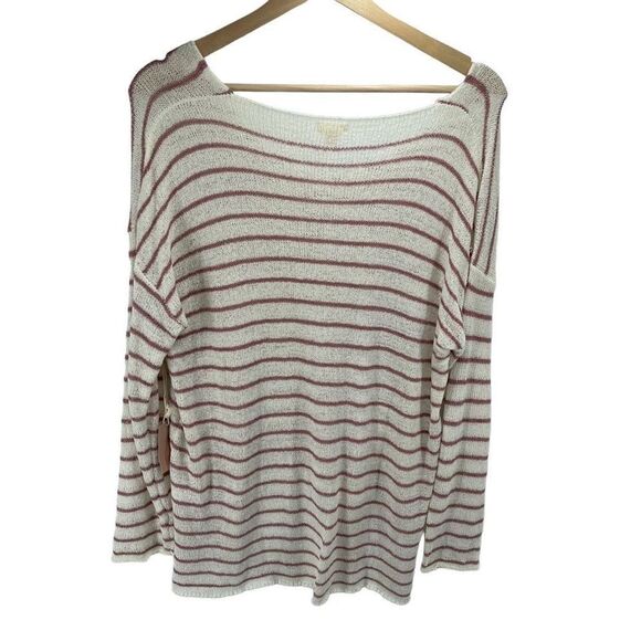 Éclat Womens Striped Pullover Sweater Acrylic Hi Low Hem Pink Cream Medium NEW - Picture 10 of 10